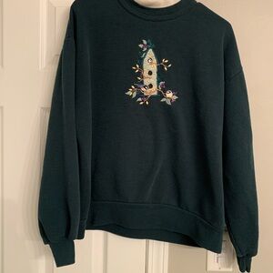 🐦 bird Embroidered Birdhouse grandma cottagecore Sweatshirt womens sz M vintage